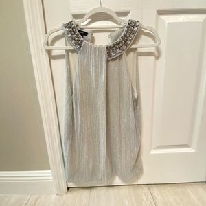 Sleeveless Crinkle Shimmery Embellished/Silver  Top - Alfani